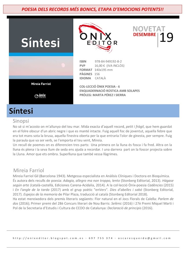 NOVEDADES EDITORIALES: SÍNTESI de Mireia Farriol