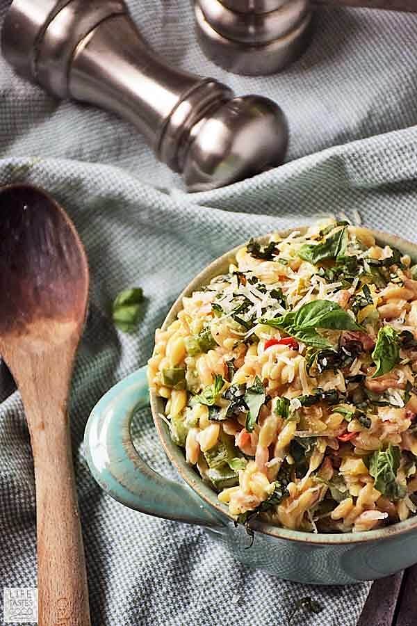 Garlic and Parmesan Orzo with Fresh Veggies Life Tastes Good