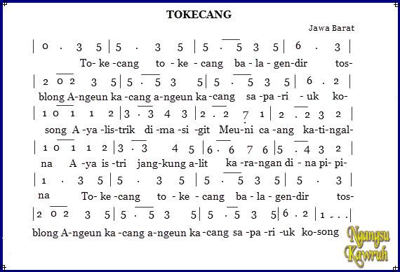 Not Angka Lagu Tokecang Lagu Daerah Not Angka