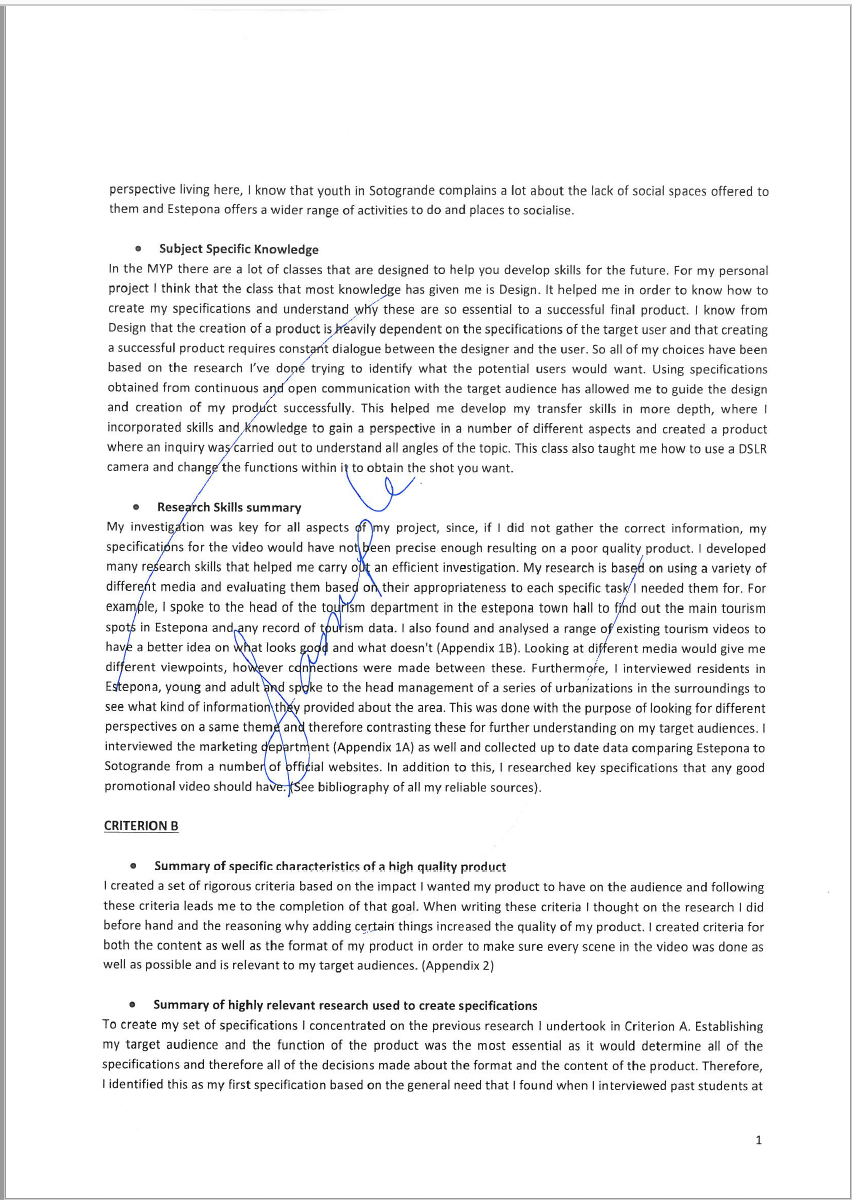 Personal project report examples 2018 picture