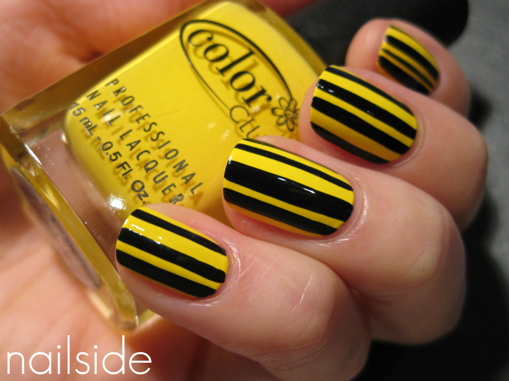 Nail Art Design Yellow Black Stripes