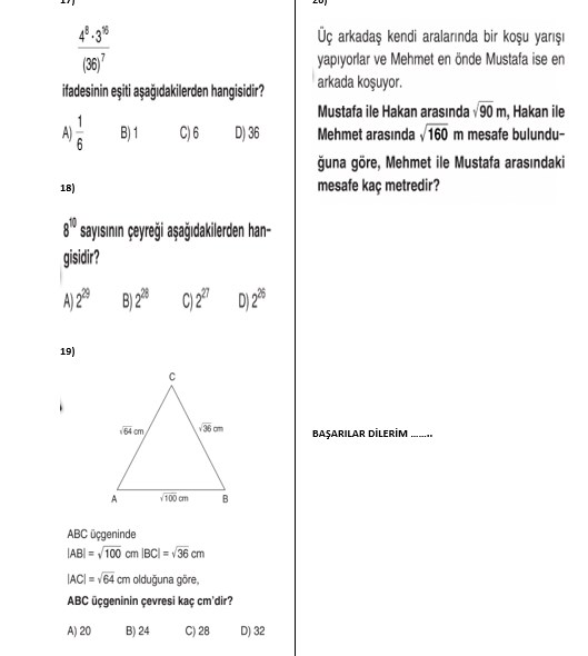 10. sınıf Matematik 1.dönem 1.yazılı soruları yayınlandı