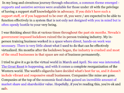 a screen shot of this blog's text as rendered by BeeLine Reader