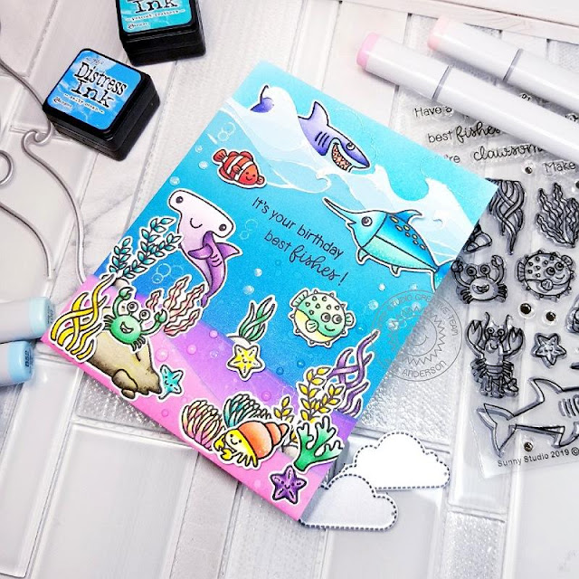 Sunny Studio Stamps: Best Fishes Catch A Wave Dies Magical Mermaids Ocean Themed Punny Birthday Card by Ana Anderson