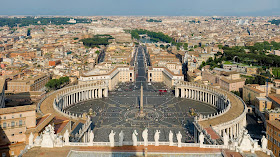 April in Rome: a view over St Peter's Square along  Via della Conciliazione towards the Tiber