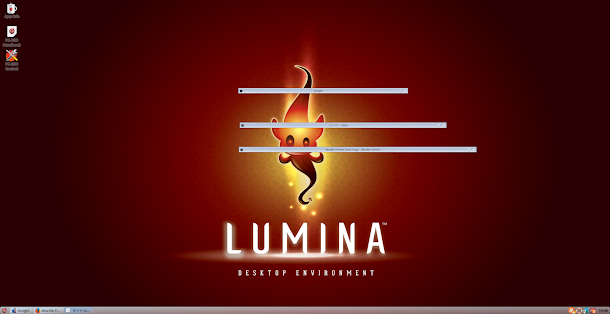 PC-BSD 10.2 Lumina Desktop 0.8.7のデスクトップです。ウインドウを最小化してみました