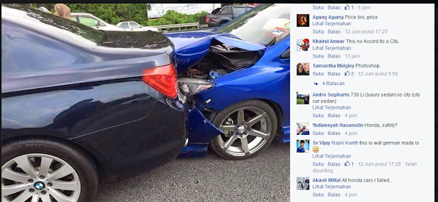 Kecelakaan Sedan BMW dan Honda, BWM hanya Penyok Honda Ringsek. Kecelakaan Sedan BMW dan Honda, BWM hanya Penyok Honda Ringsek.