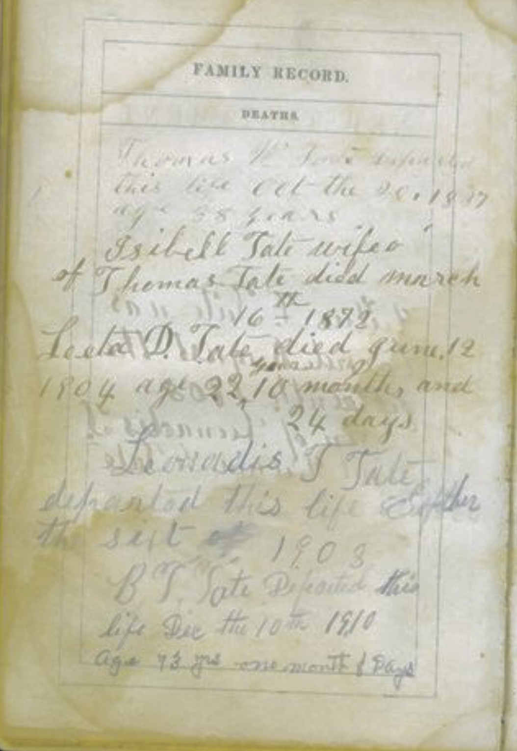 3 Sisters Family History: Benjamin Thomas Tate Bible