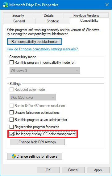 legacy display icc color management windows 10