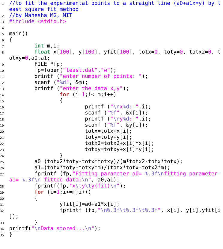 Computational Physics: C code - Linear least square fit
