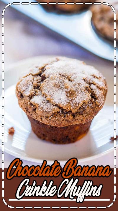 Chocolate Banana Crinkle Muffins - Have ripe bananas to use? Make these easy, no mixer chocolate beauties! Best.muffin.tops.EVER!!!