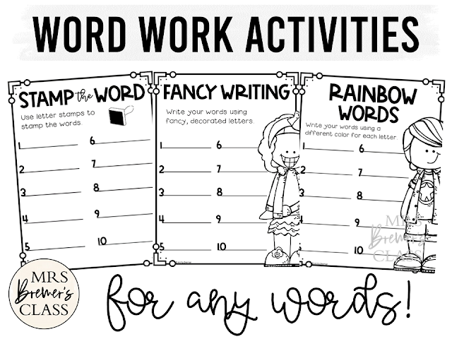 Word work activities for ANY words! Word work is an essential part of language learning in the primary grades. Make word work FUN while LEARNING takes place! There are seventeen different word work activities included in this pack. They can be used for absolutely ANY word learning! Perfect for literacy centers or sub plans. A must have for Kindergarten- Third Grade! #wordwork #wordworkactivities #spelling #1stgrade #2ndgrade #kindergarten