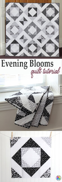 Evening Blooms quilt tutorial by Andy Knowlton of A Bright Corner - she shares a great trick for making a ton of HSTs at a time!