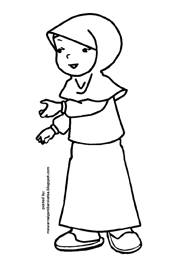 Mewarnai Gambar: Mewarnai Gambar Sketsa Kartun Anak Muslimah 148