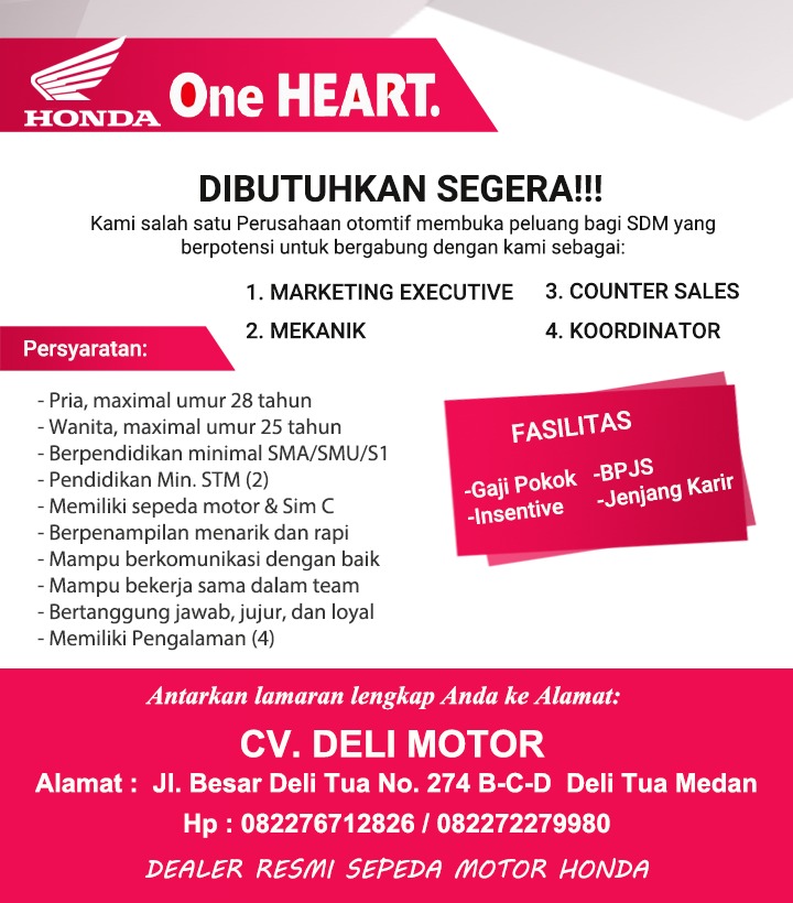 Lowongan Kerja Medan Terbaru Di Cv Deli Motor Medanloker Com Lowongan Kerja Medan