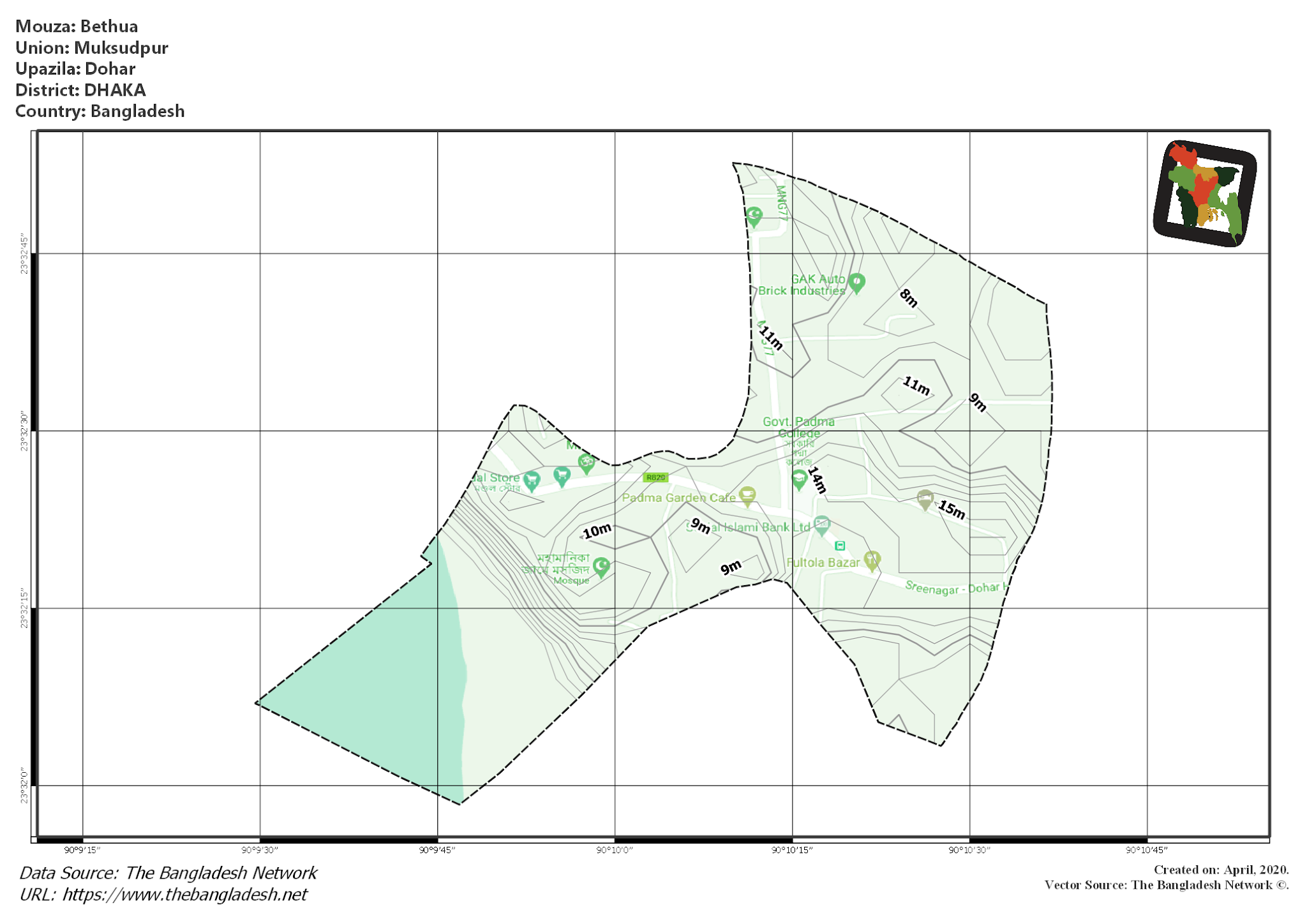 Map of Bethua Mouza of Dohar Upazila, DHAKA, Bangladesh.