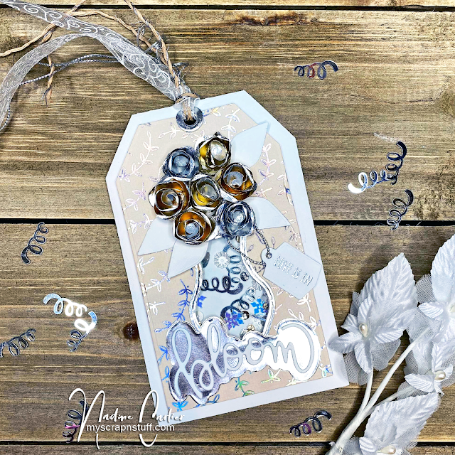 Wedding Tag Shaker Card Using Rinea Foiled Paper by Nadine Carlier