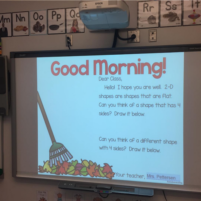 Morning Messages for kindergarten and first grade that are fully prepared with great ideas and content for ELA and Math review. Great for the morning meeting and the Responsive Classroom. Fully editable for customization. Turn on the interactive whiteboard and it's done!