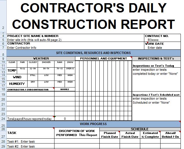 Contractors daily report template excel - Civil engineering program