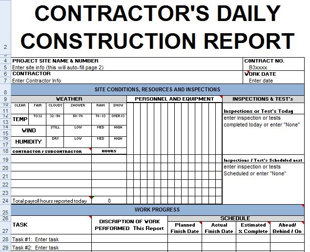 Contractors Daily Report Template Excel Civil Engineering Program