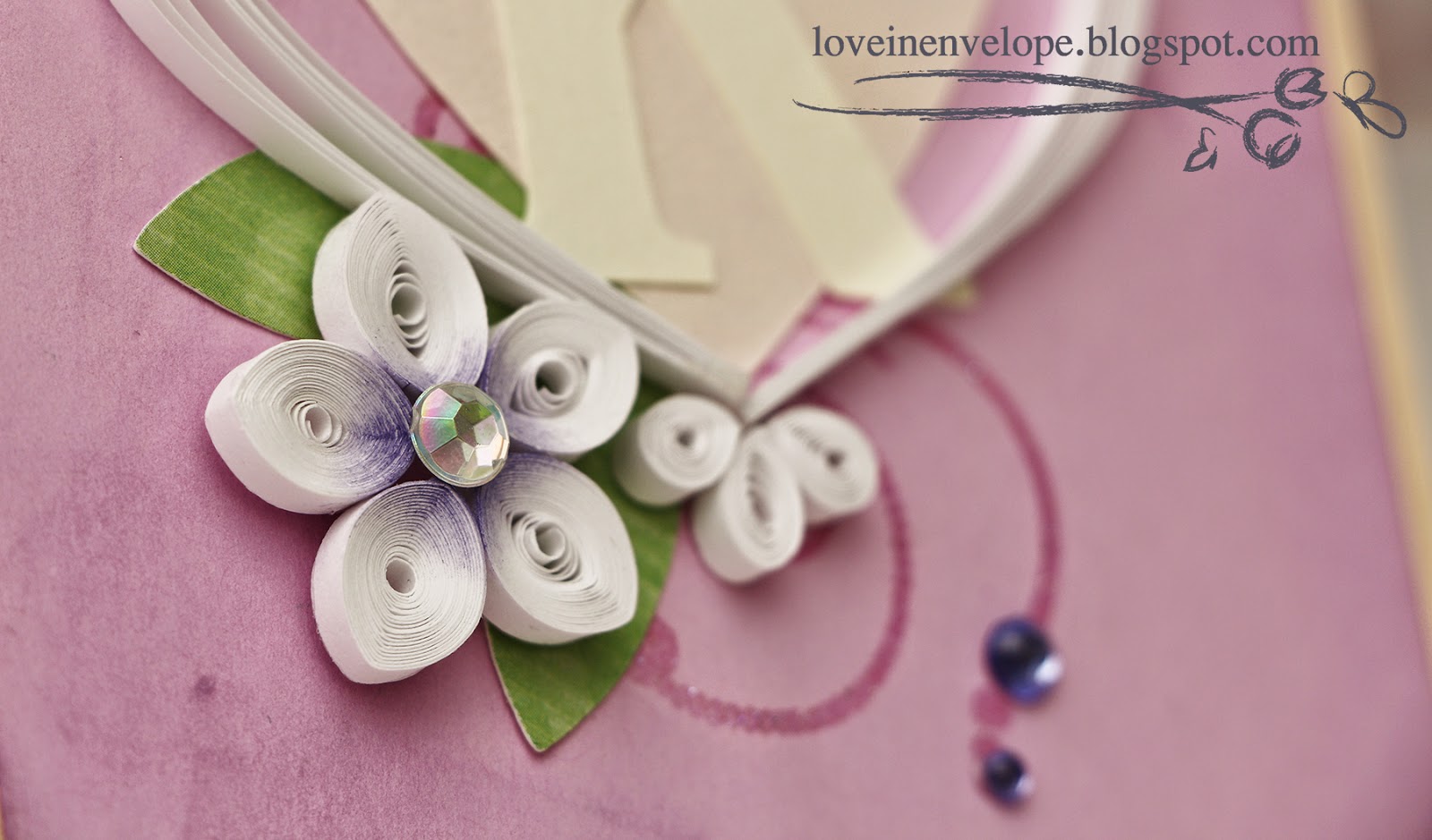 Love in Envelope Quilled White Heart & Flowers Initial K Bridal Shower