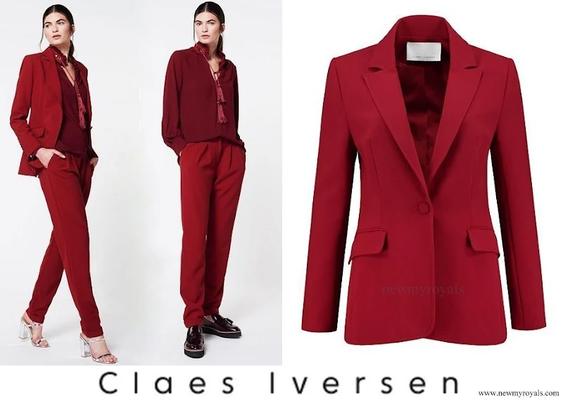 Queen Maxima wore Claes Iversen LaPerm Classic red blazer and Korat red Blouse and Lykoi trousers