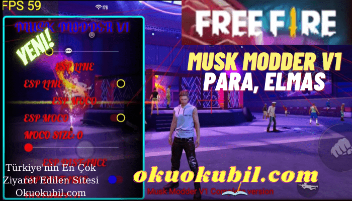 Free Fire Musk Modder v1 Mod Menü 1.59.1 Para, Elmas, Aim Hilesi