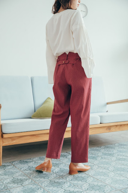 長腿先生口袋造型長褲-酒紅朱雀