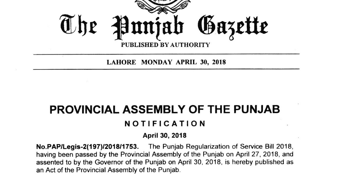 The Punjab Regularization Of Service Act 2018 Act Xv Of 2018