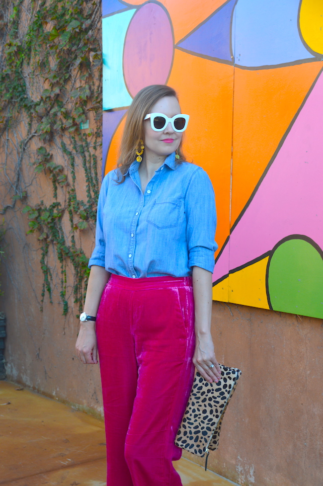 j crew pink velvet pants
