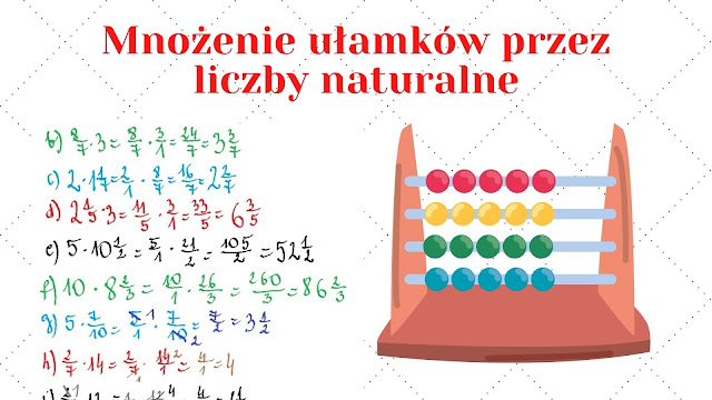 Mnożenie ułamków  przez liczby naturalne - krok po kroku