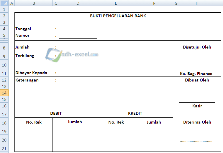 Fungsi dan Contoh Form Bukti Pengeluaran Bank Di Excel