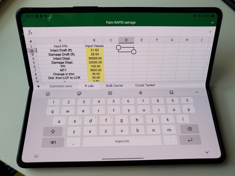 Samsung Galaxy Z Fold 3 review Keyboard on the bottom with Office on the top