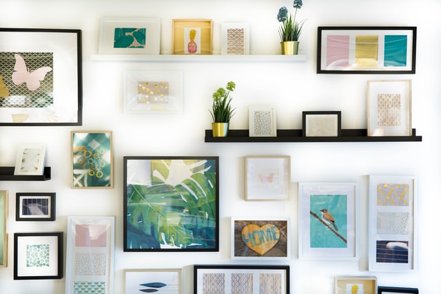 Wall with photo frames