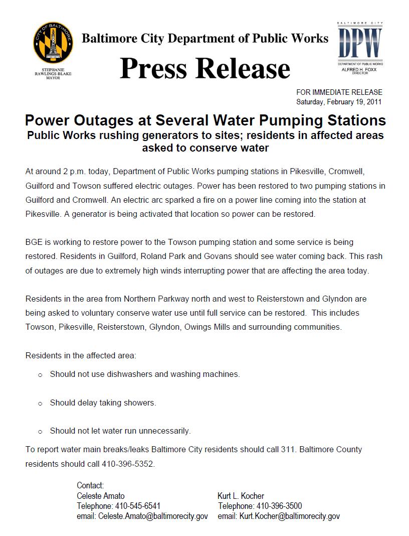 Councilman Bill Henry's 4th District Blog Power Outages Create Water Outages