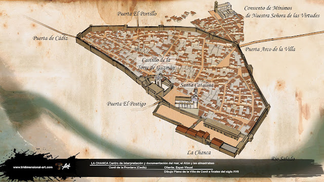 infografía 3d del plano de la villa de conill del siglo XVII
