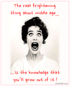 middle age fear, woman with fear, lady screaming, 45-60 age wisdom, The real frightening thing about middle age is the knowledge that you'll grow out of it.