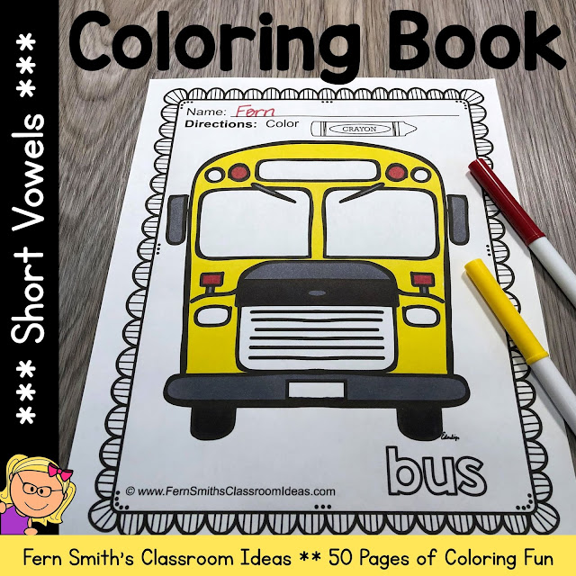 Your Students will ADORE this 50 Page Coloring Book for Short Vowels! Add it to your plans to compliment any Short Vowel Unit! 50 Coloring Pages #FernSmithsClassroomIdeas