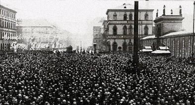 Bavarian International School students at Feldherrnhalle Odeonsplatz Munich and demonstration against Versailles 1919