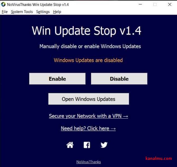 Mematikan Update Windows 10 dengan Aplikasi Win Update Stop