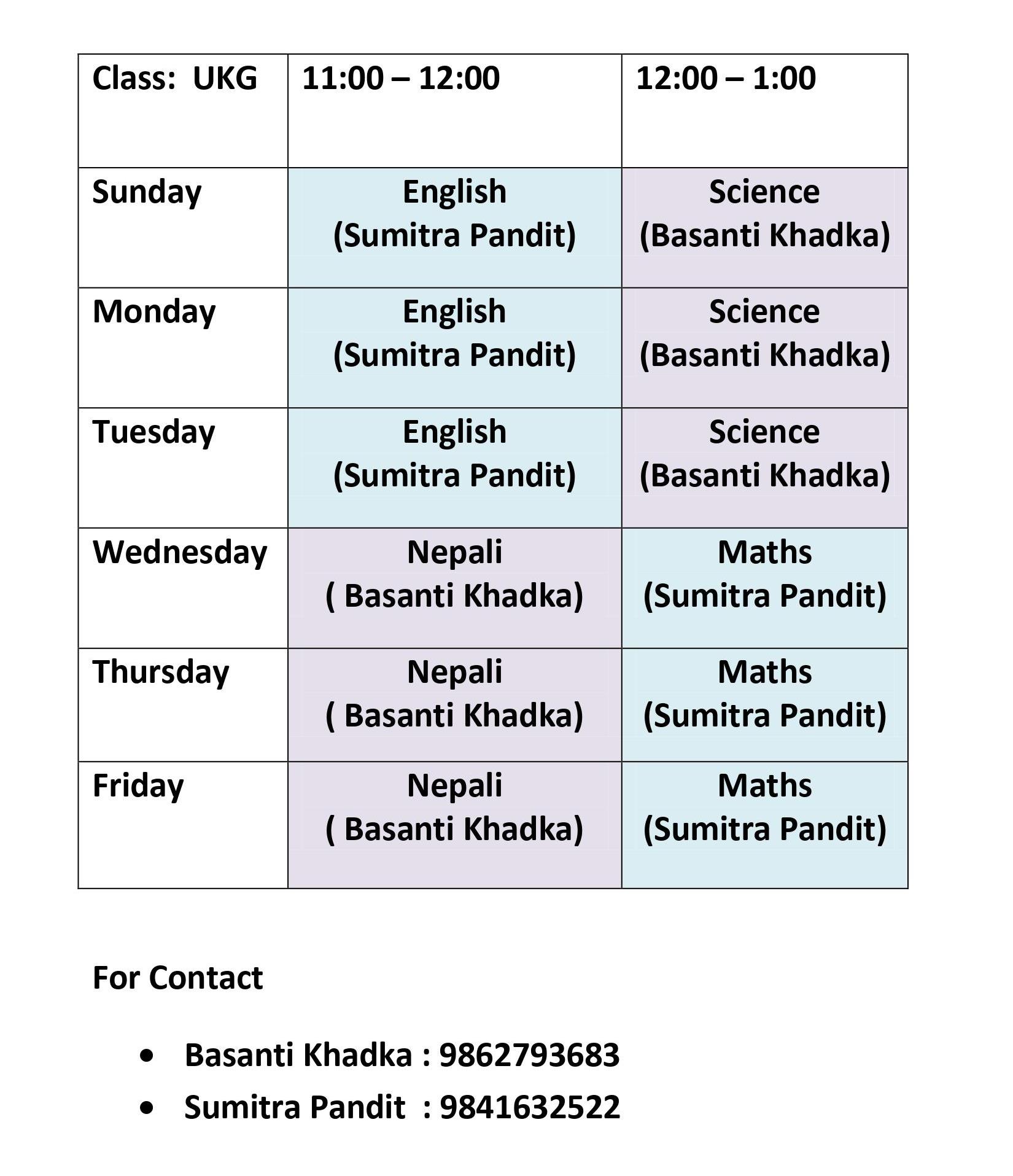 TRILOK SCHOOL: Online Class Routine