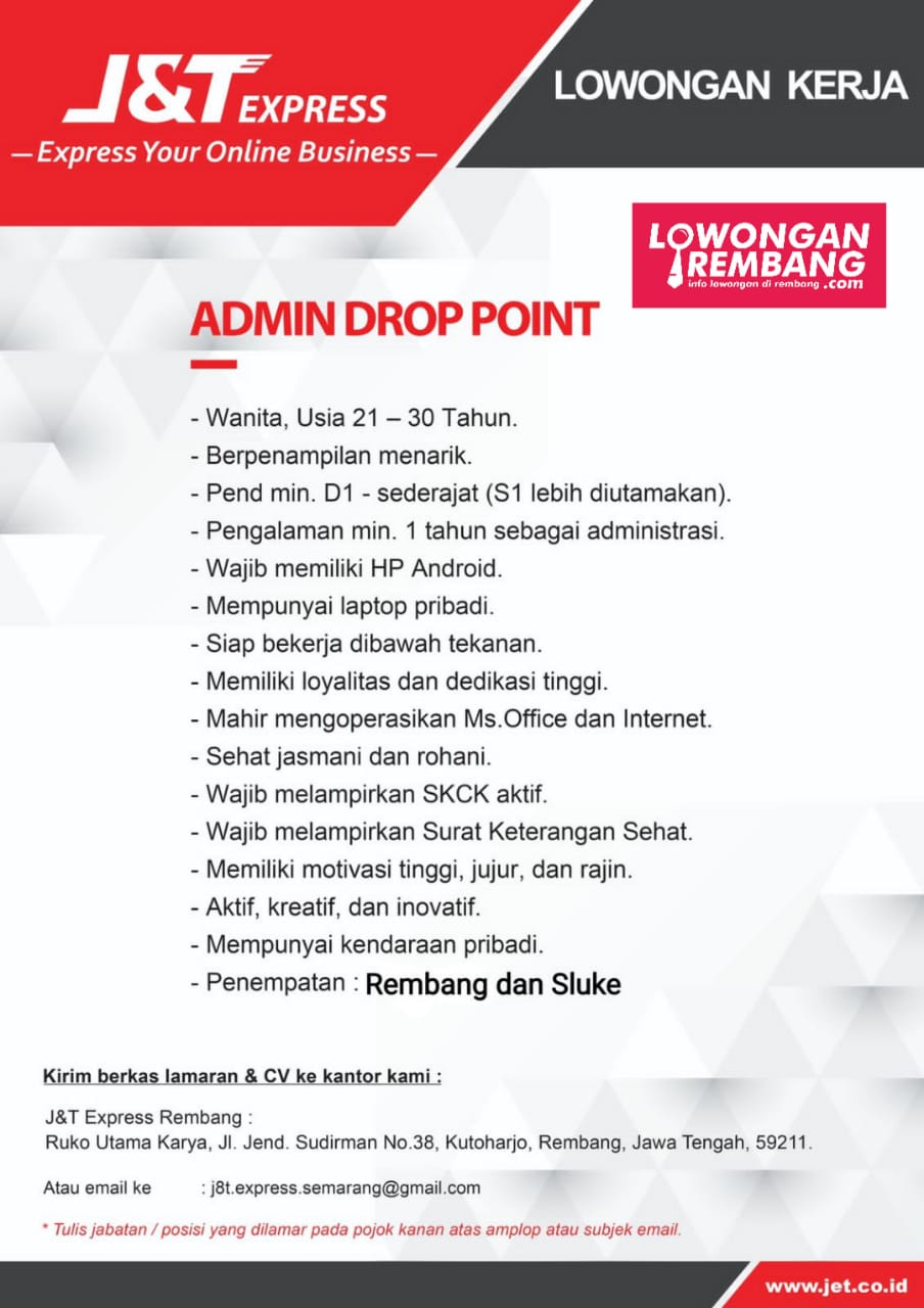 Lowongan Kerja Admin Drop Point J&T Express Rembang