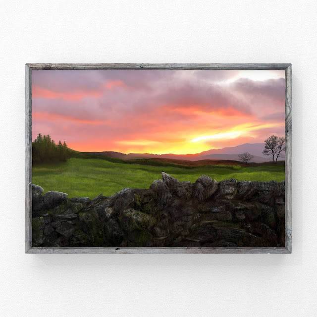 sunset over a dry stone wall