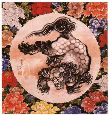 北斎の娘、葛飾応為の美しい光のコントラストの浮世絵【art】 唐獅子図 