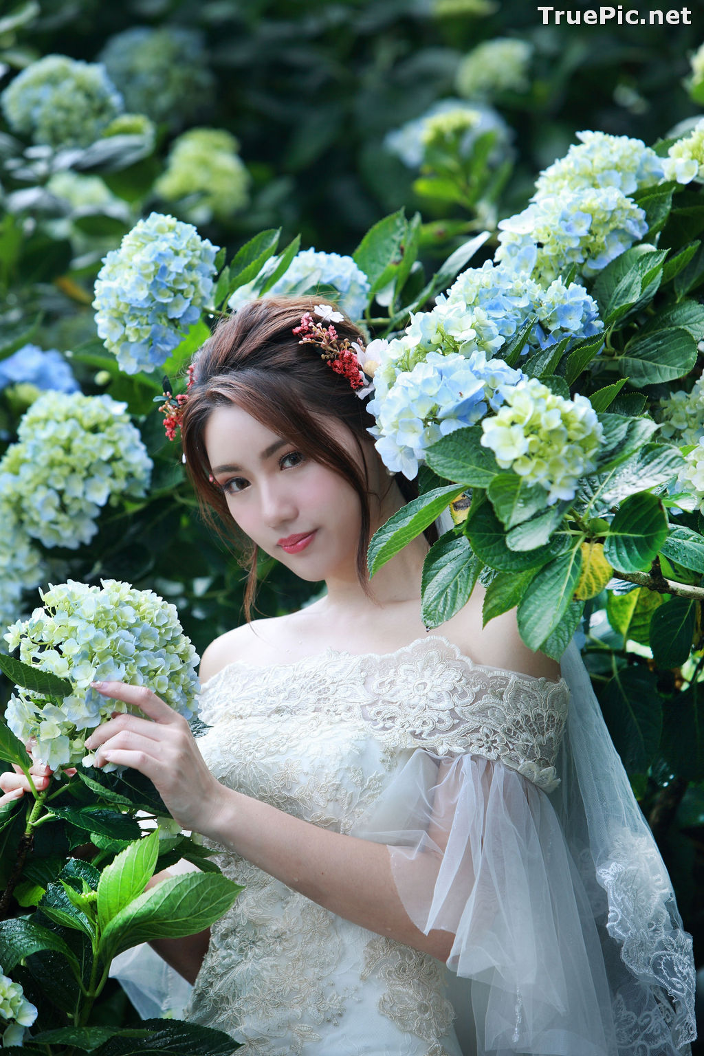 Image Taiwanese Model - 張倫甄 - Beautiful Bride and Hydrangea Flowers - TruePic.net - Picture-49