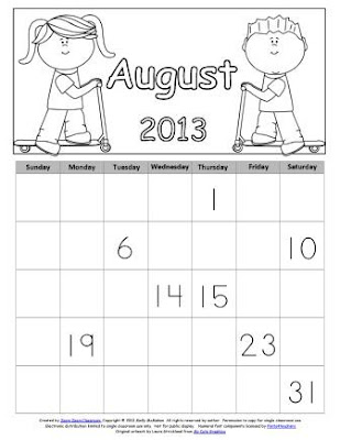 Lessons by Molly: Free Teaching Resource-August Calendar -Smart ...