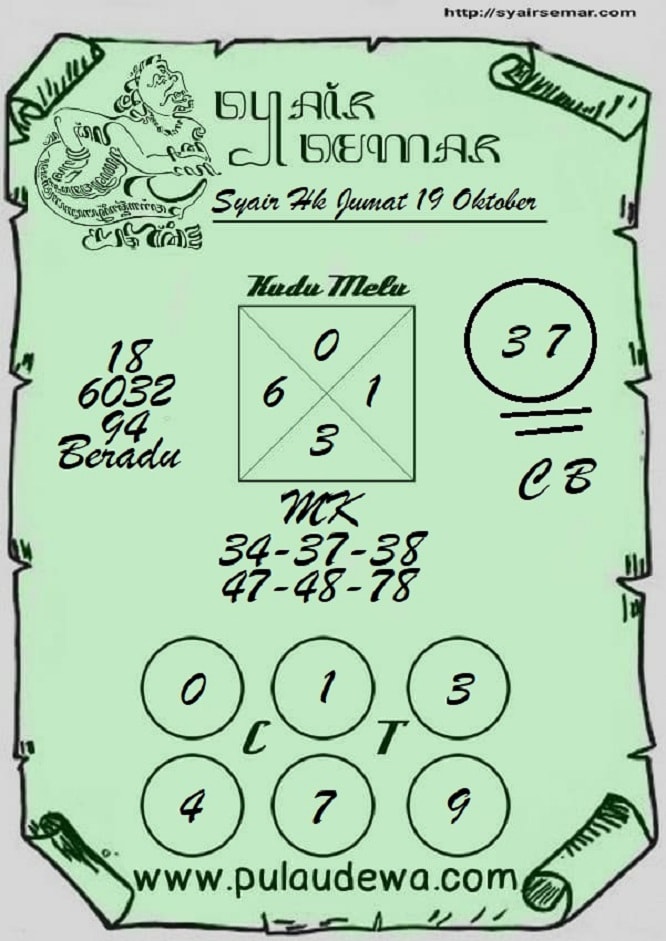 Code Syair HK Jumat 19 Oktober 2018 GOsyair SEDIA KODE