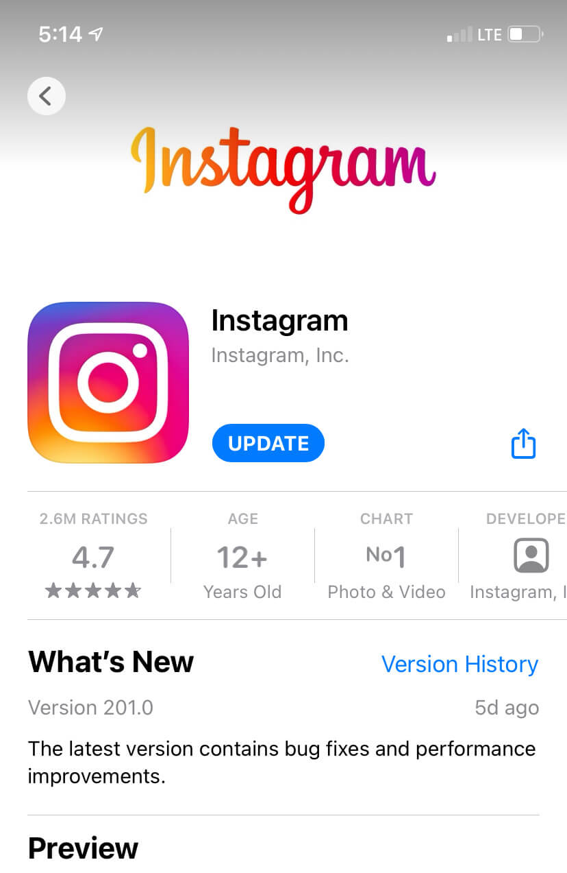 Update Instagram app