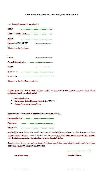 CONTOH SURAT KUASA PENERIMA BANTUAN /AKTIVASI REKENING - husnuls492.com