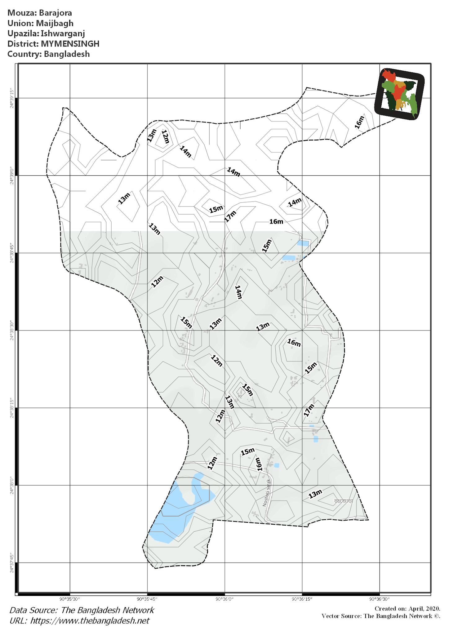 Map of Barajora Mouza of Ishwarganj Upazila, MYMENSINGH, Bangladesh.